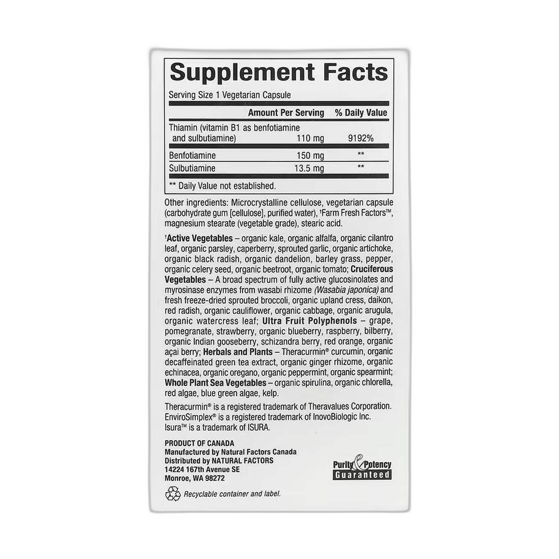 BioCoenzymated Benfotiamine - 30 caps - Natural Factors