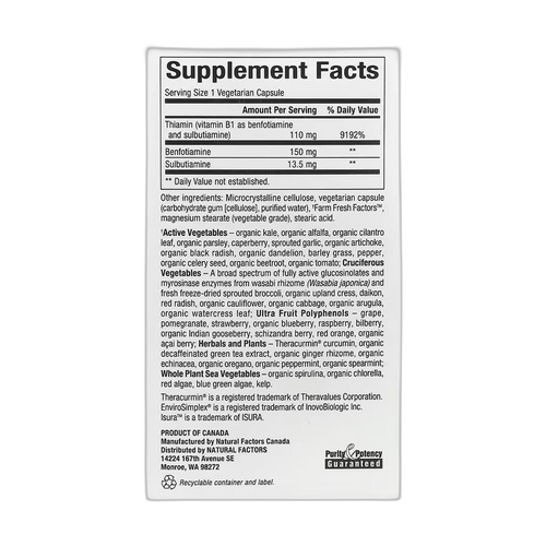 BioCoenzymated Benfotiamine - 30 caps - Natural Factors
