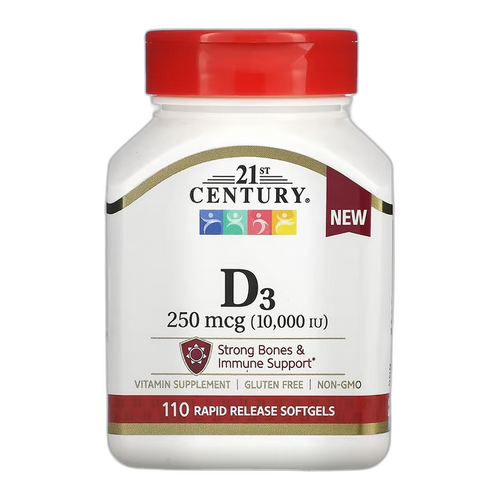 D3 250 мкг (10,000 МО) - 110 капсул - 21st Century