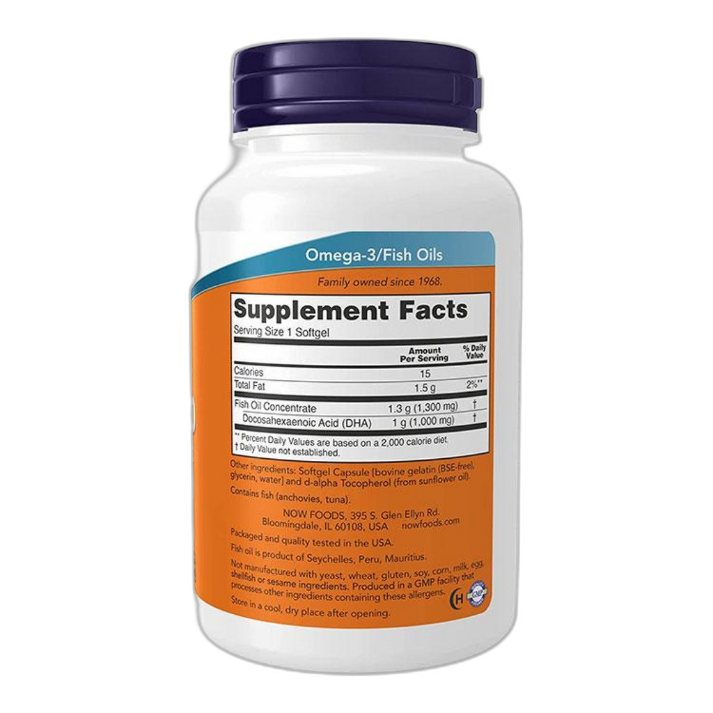 DHA-1000 Мозок Підтримка - 90 капсул - Now Foods