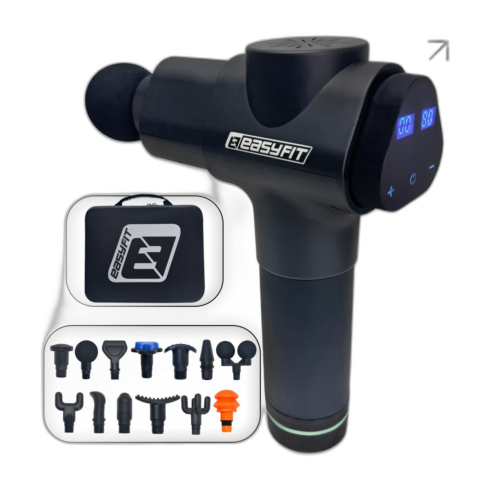 Масажний пістолет EasyFit UltraGun — преміум перкусійний масажер, 13 насадок