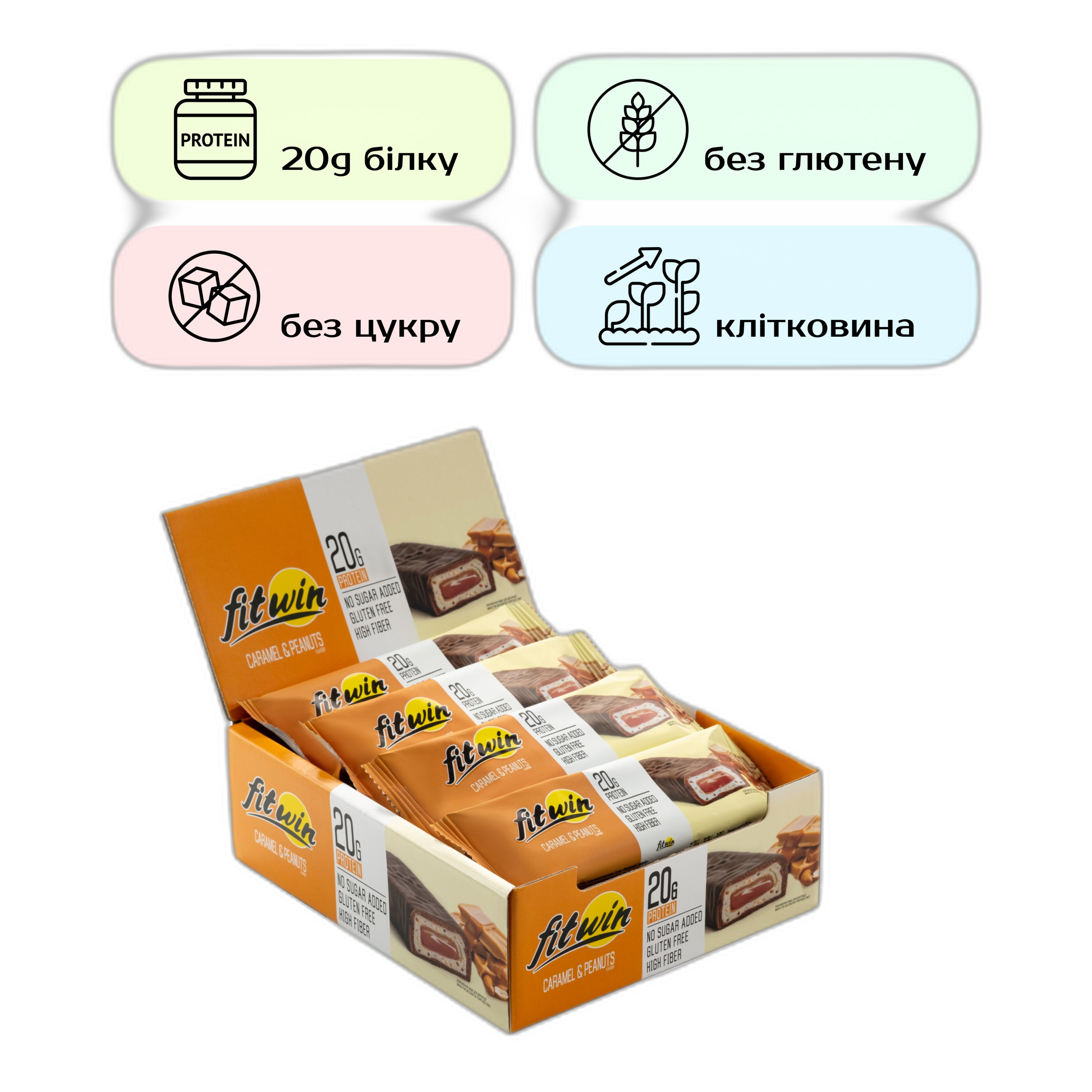 FitWin Протеїновий батончик Карамель-арахіс 60 г - 12 штук - FitWin