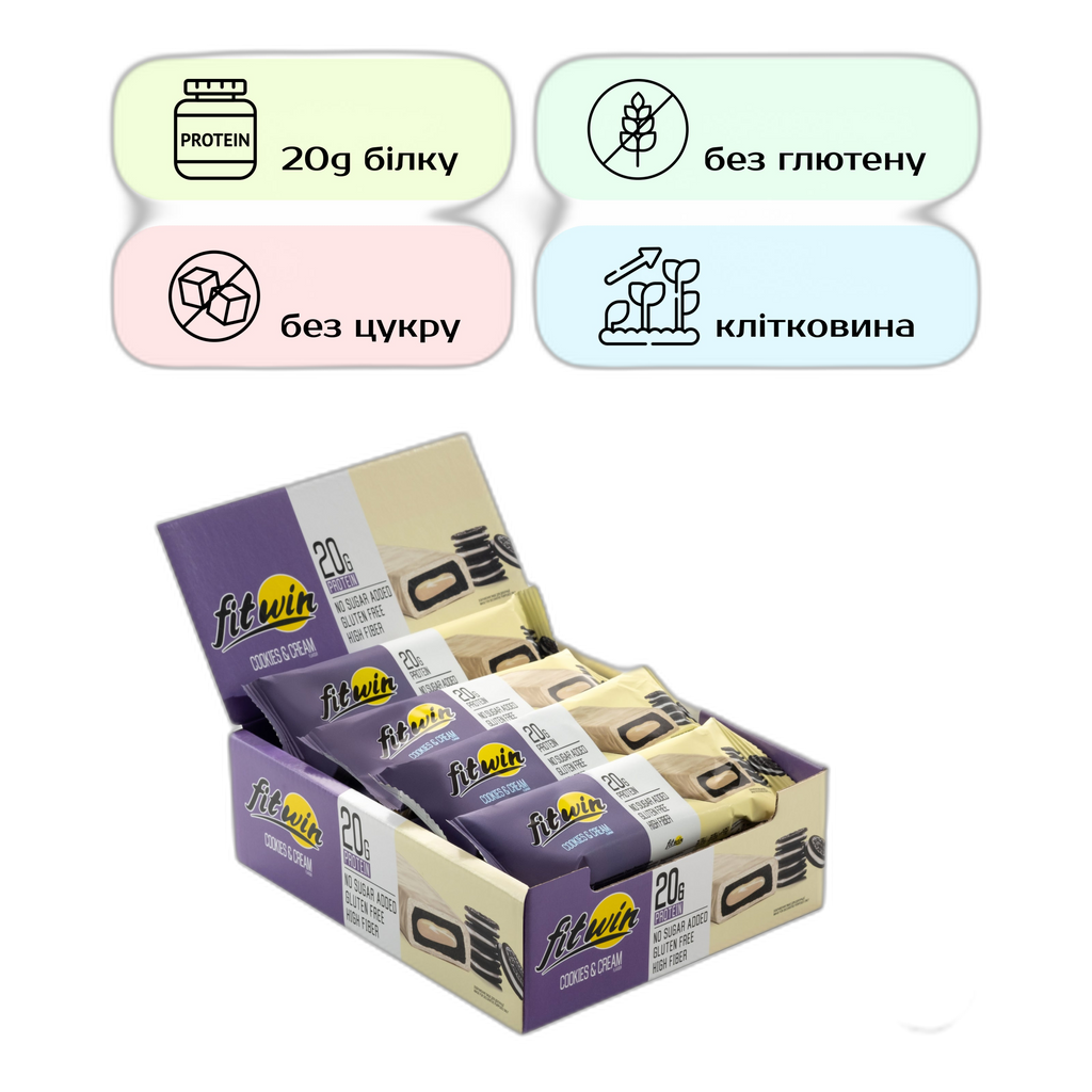 FitWin Протеїновий батончик Cookies Cream 60 г - 12 штук - FitWin