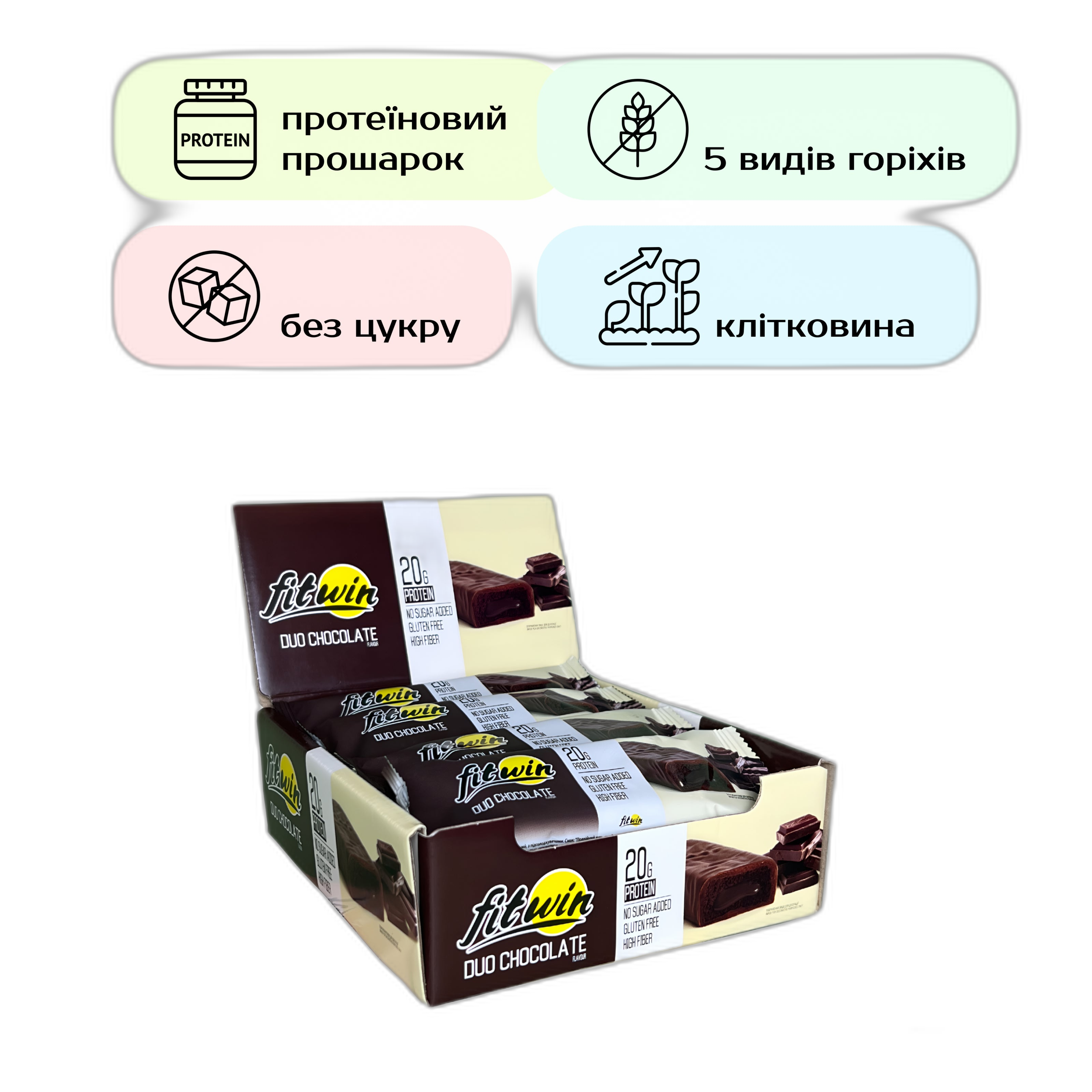 FitWin Протеїновий батончик Duo Chocolate - 12x60 г - FitWin