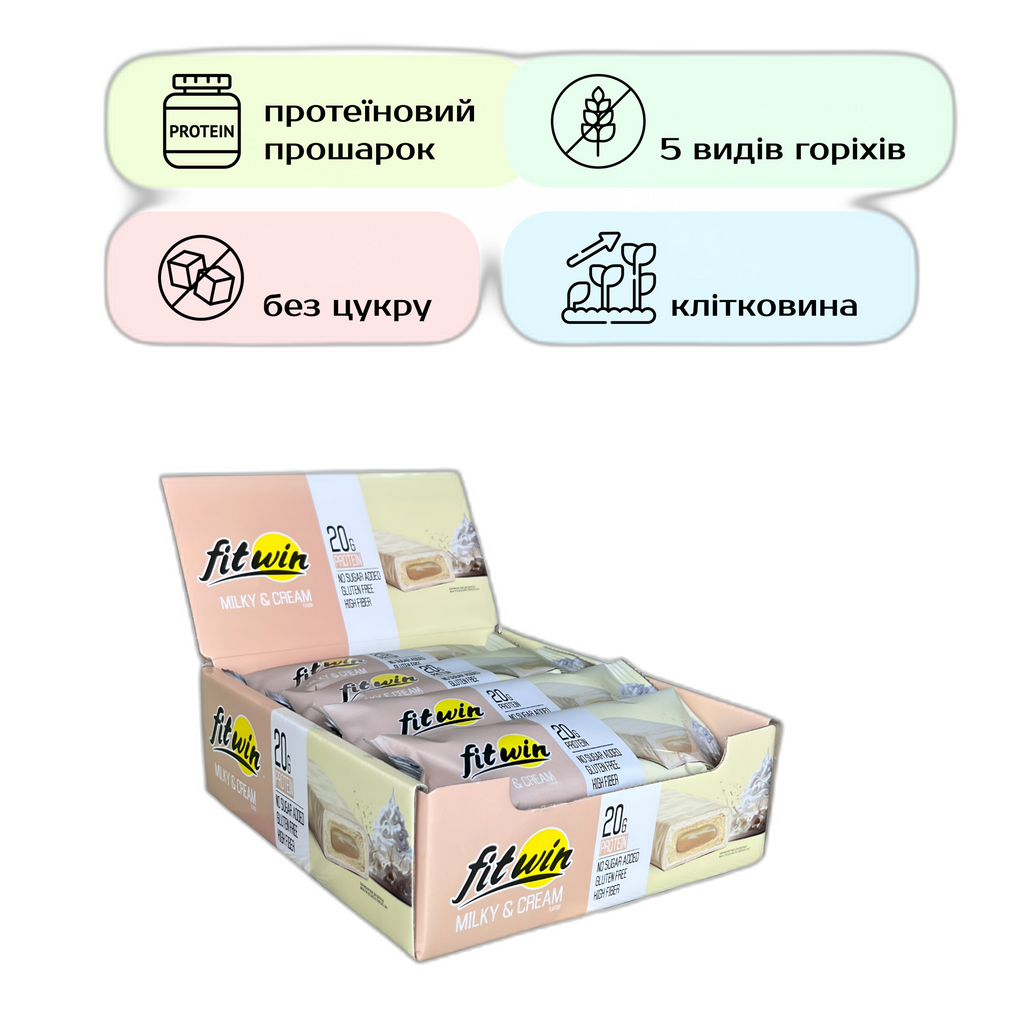 FitWin Протеїновий батончик Milky Cream - 12x60 г - FitWin