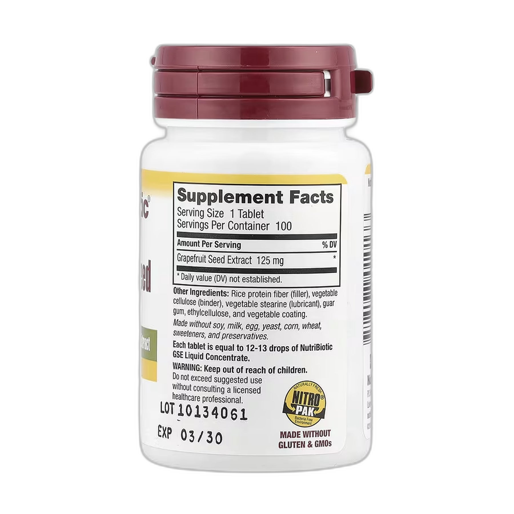 Grapefruit Seed Екстракт 125 мг - 100 таблеток - Nutribiotic