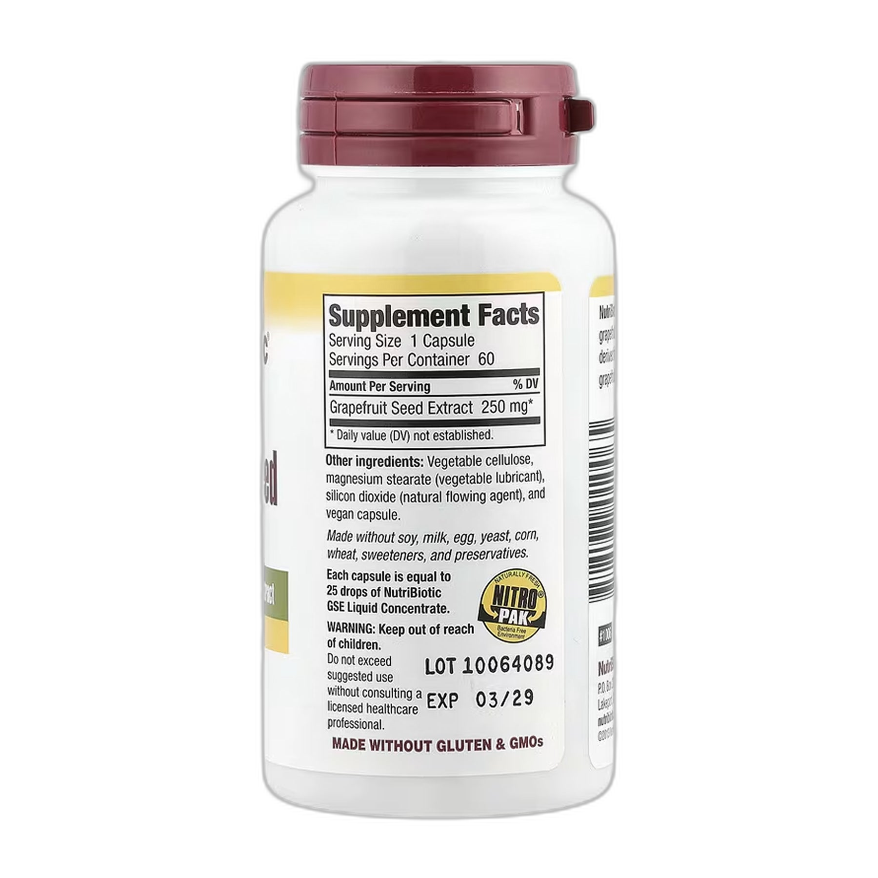 Grapefruit Seed Екстракт 250 мг - 60 капсул - Nutribiotic