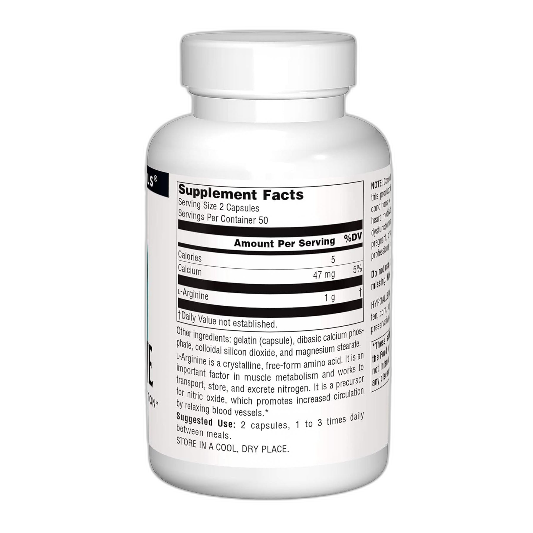 L-Arginine 500 mg - 50 tabs - Source Naturals