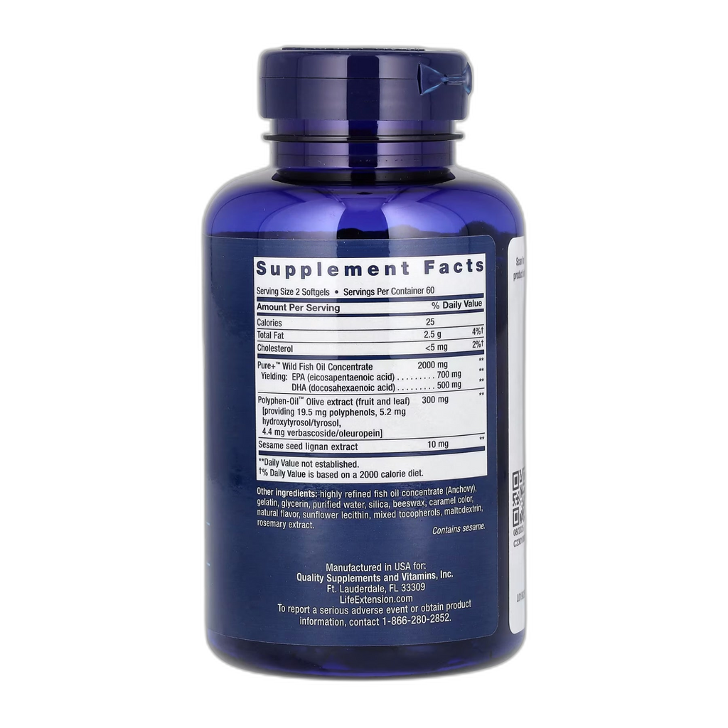 Super Омега-3 EPA/DHA Риб'ячий жир Sesame Lignans та Olive Екстракт - 120 капсул - Life Extension