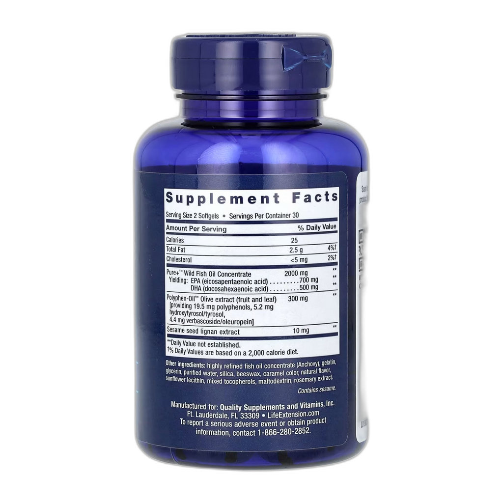 Super Омега-3 EPA/DHA Риб'ячий жир Sesame Lignans та Olive Екстракт - 60 капсул - Life Extension
