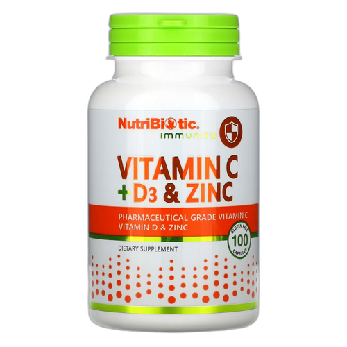 Вітамін C+D3 та Цинк - 100 капсул - Nutribiotic