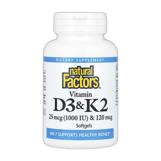 Вітамін D3 та K2 25 мкг (1000 МО) та 120 мкг - 120 капсул - Natural Factors