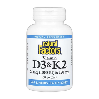 Вітамін D3 та K2 25 мкг (1000 МО) та 120 мкг - 60 капсул - Natural Factors