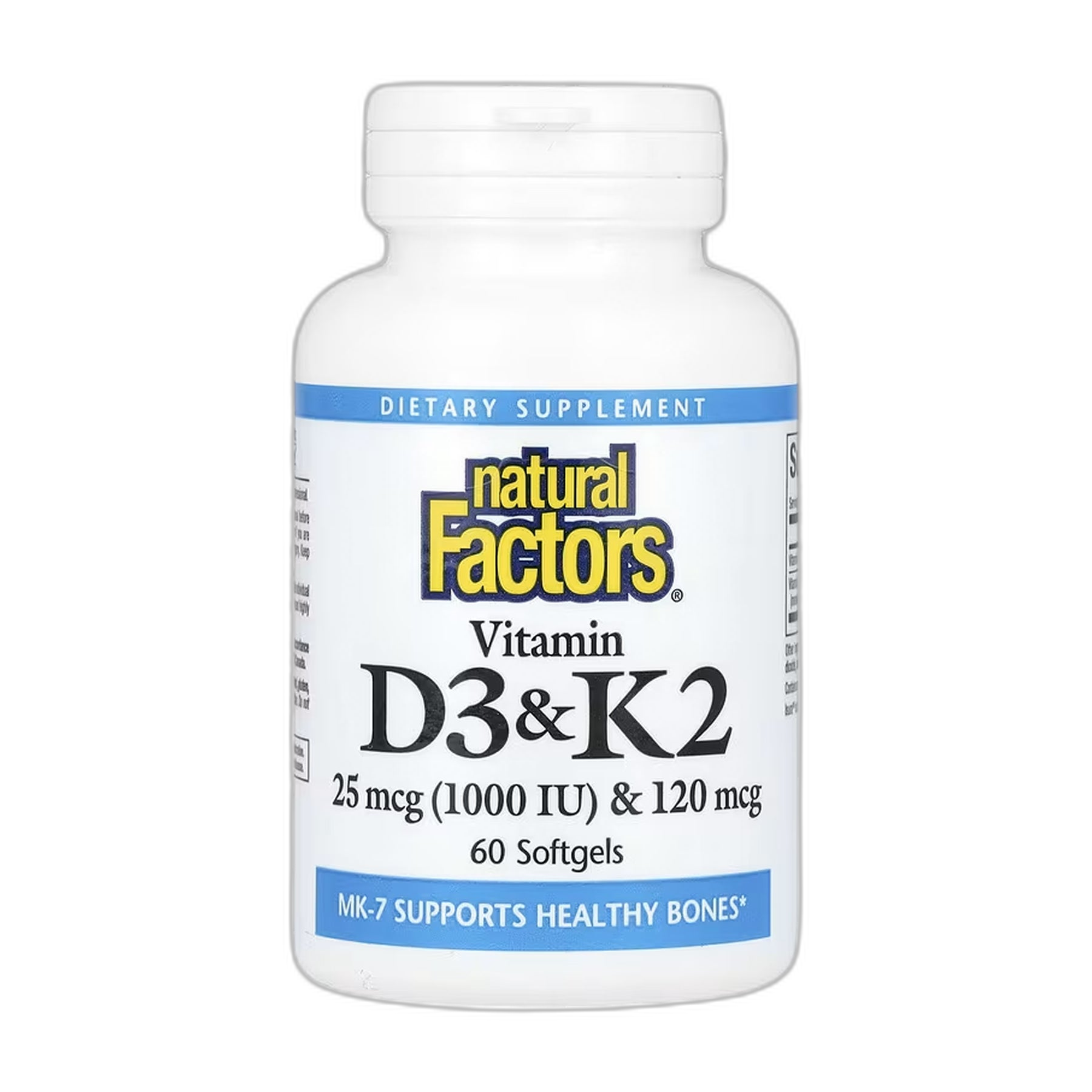 Вітамін D3 та K2 25 мкг (1000 МО) та 120 мкг - 60 капсул - Natural Factors